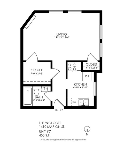 Floor plan for studio, 1 bath, 475 sqft